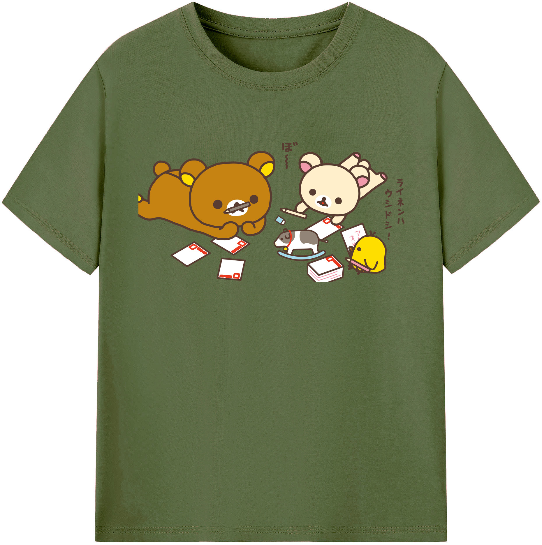 （画像用） リラックマ リラックマ キイロイトリ Rilakkuma Korilakkuma Kiiroitori 綿100％半袖Tシャツ（フロントプリント）